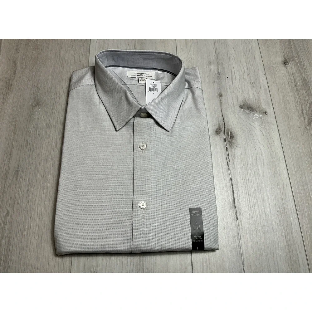 Banana Republic Athletic Fit Wrinkle Resistant Dress Shirt Large Grey New W Tags